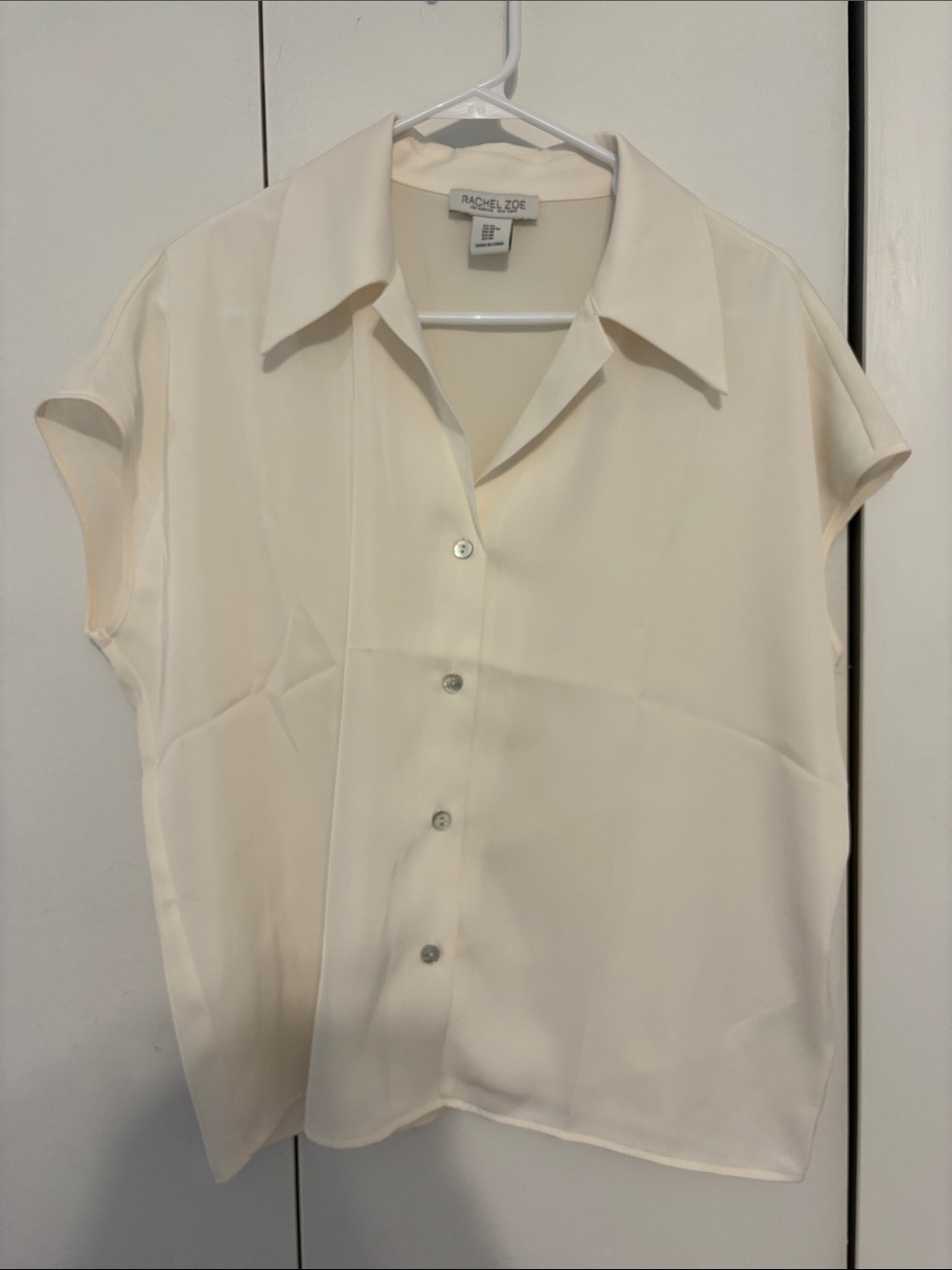Rachel Zoe Cream Short Sleeve Button-Front Top